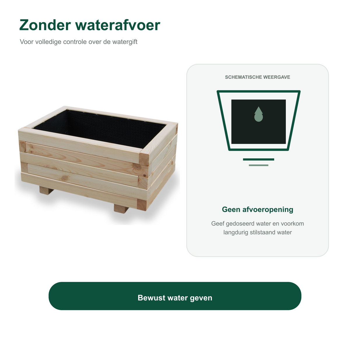 Houten plantenbak 60 cm naturel zonder waterafvoer 