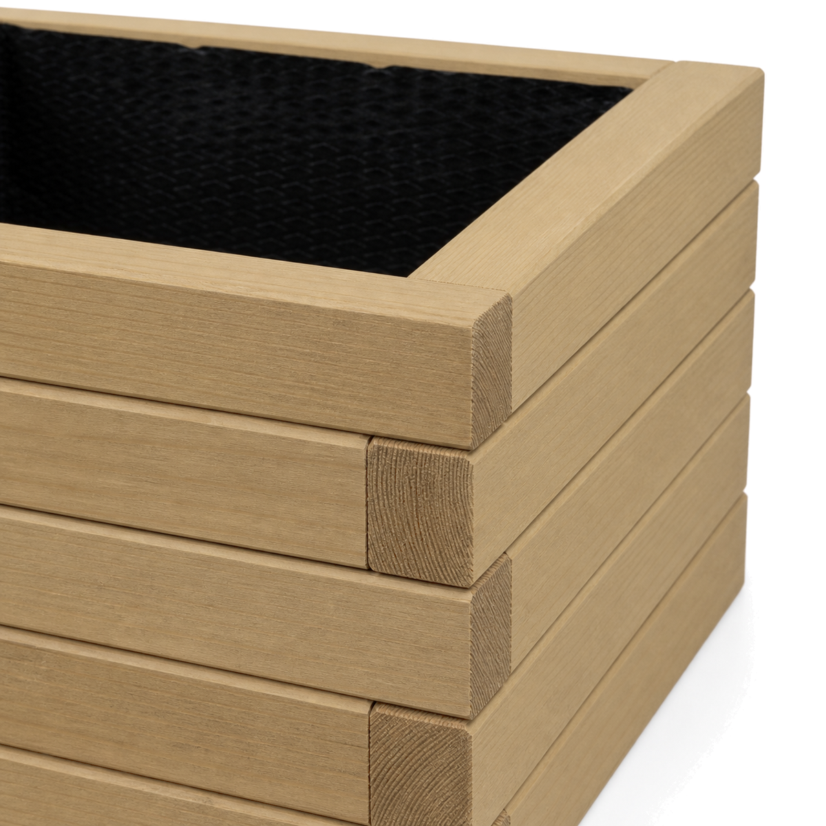 Hoekdetail van de houten plantenbak 60 cm light oak 