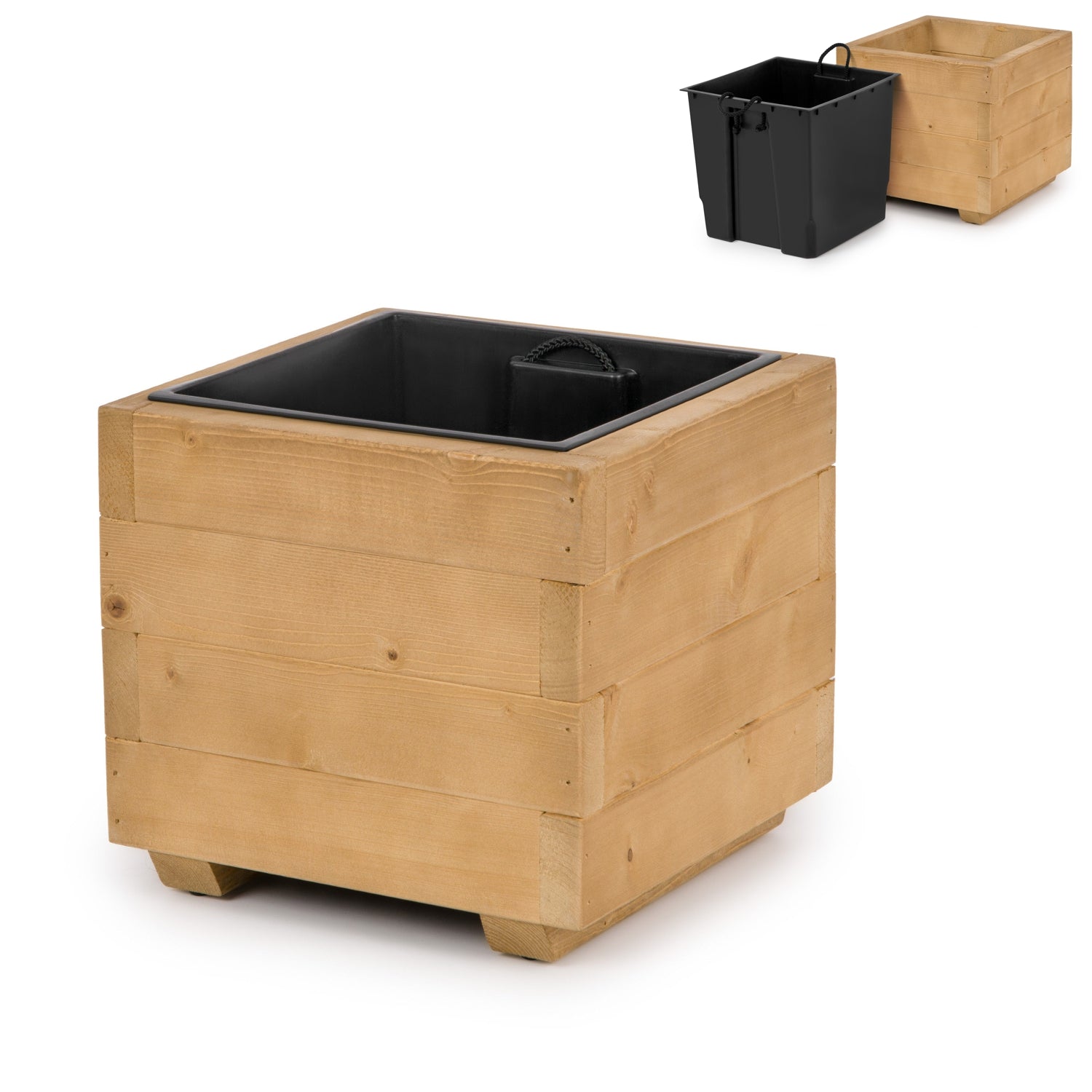 Vierkante houten plantenbak met binnenbak 33 cm in light oak