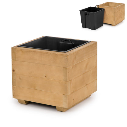 Vierkante houten plantenbak met binnenbak 33 cm in light oak