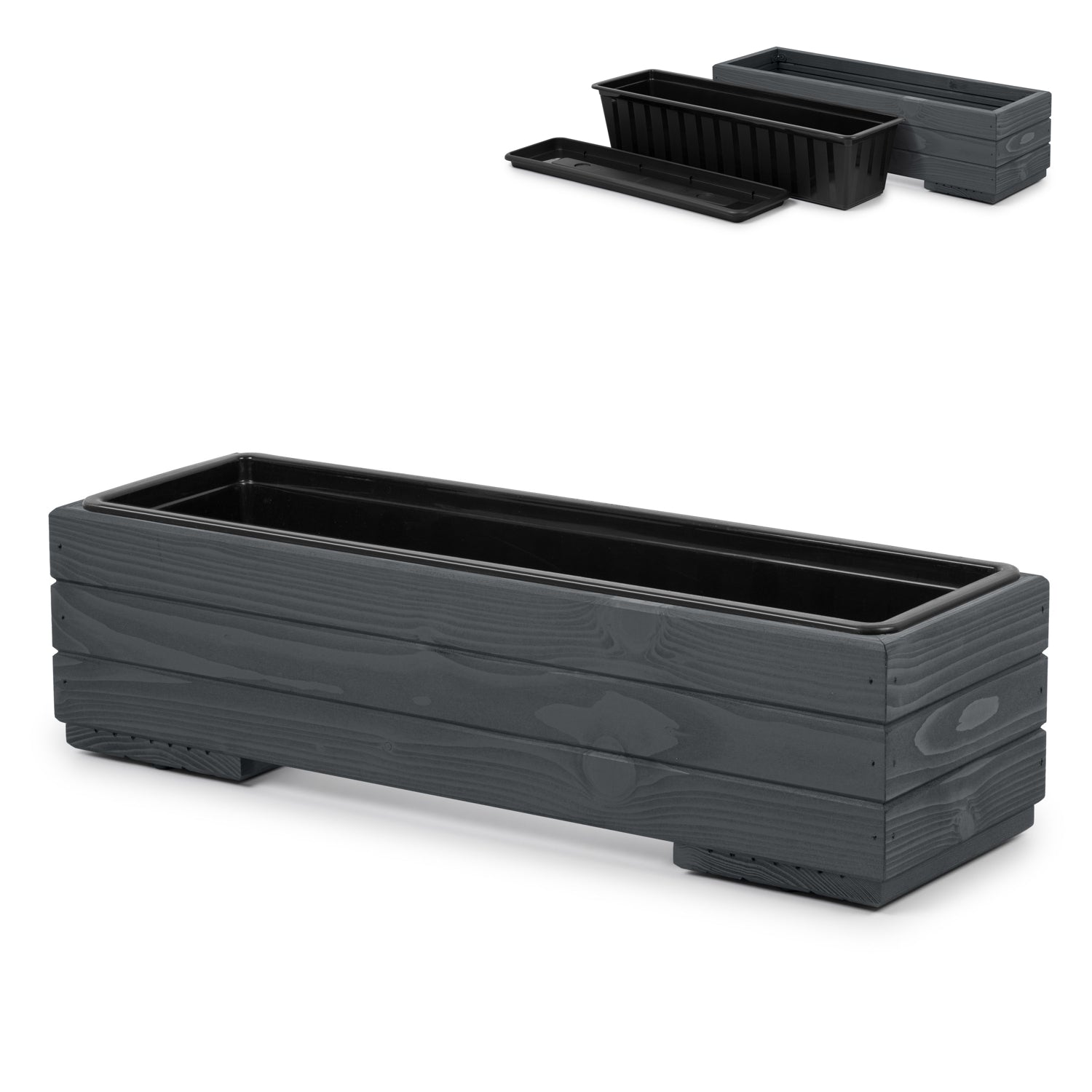 Houten plantenbak balkon met binnenbak 61 cm in antraciet
