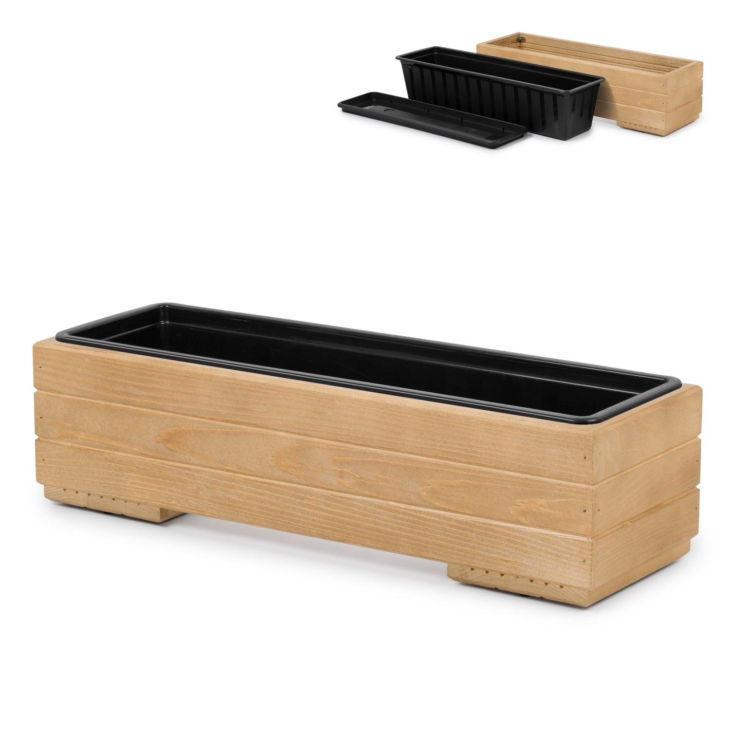 Houten plantenbak balkon met binnenbak 61 cm in light oak