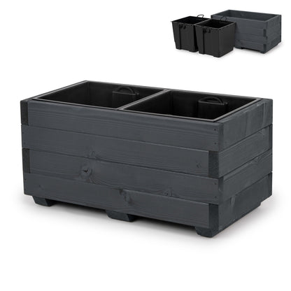 Houten plantenbak met binnenbak 62 cm in antraciet