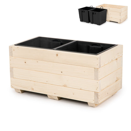 Houten plantenbak met binnenbak 62 cm in naturel hout