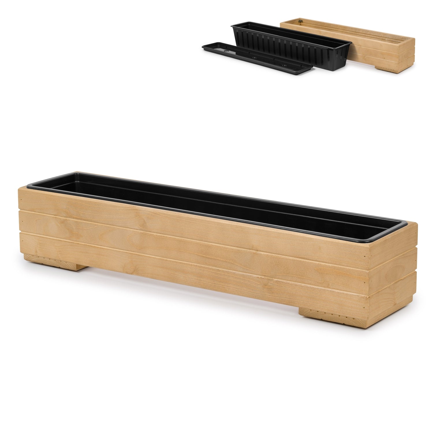 Houten plantenbak balkon met binnenbak 82 cm in light oak