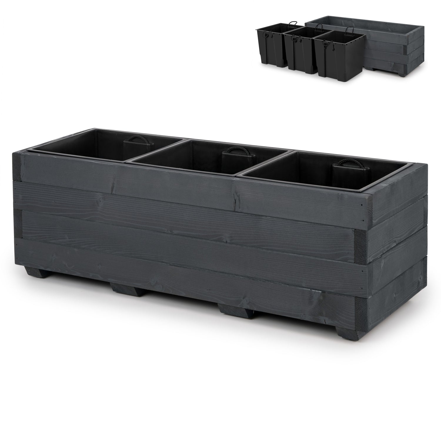 Lange houten plantenbak met binnenbak 91 cm in antraciet