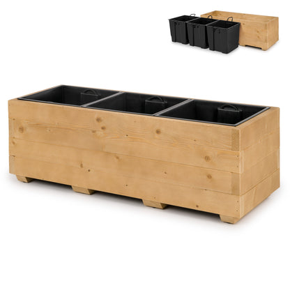 Lange houten plantenbak met binnenbak 91 cm in light oak