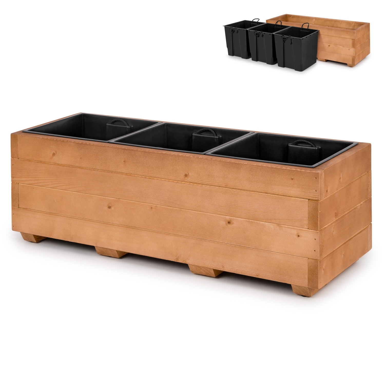 Lange houten plantenbak met binnenbak 91 cm in walnoot