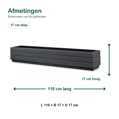 Afmetingen houten balkonplantenbak 110 × 17 × 17 cm antraciet 