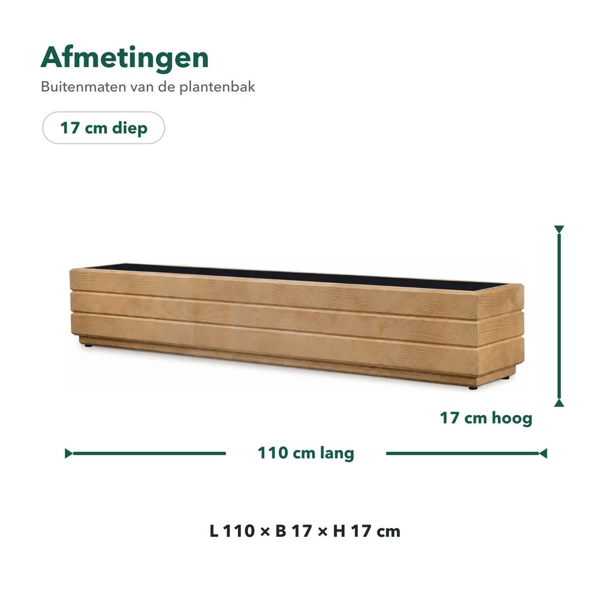 Afmetingen houten balkonplantenbak 110 × 17 × 17 cm light oak 