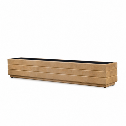 Lege houten balkonplantenbak 110 cm in light oak op witte achtergrond 