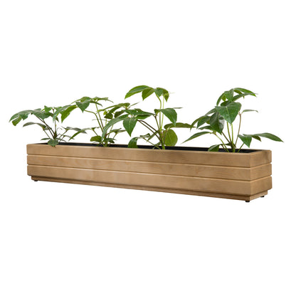 Houten plantenbak balkon 110 cm light oak met rustige groene beplanting op witte achtergrond 