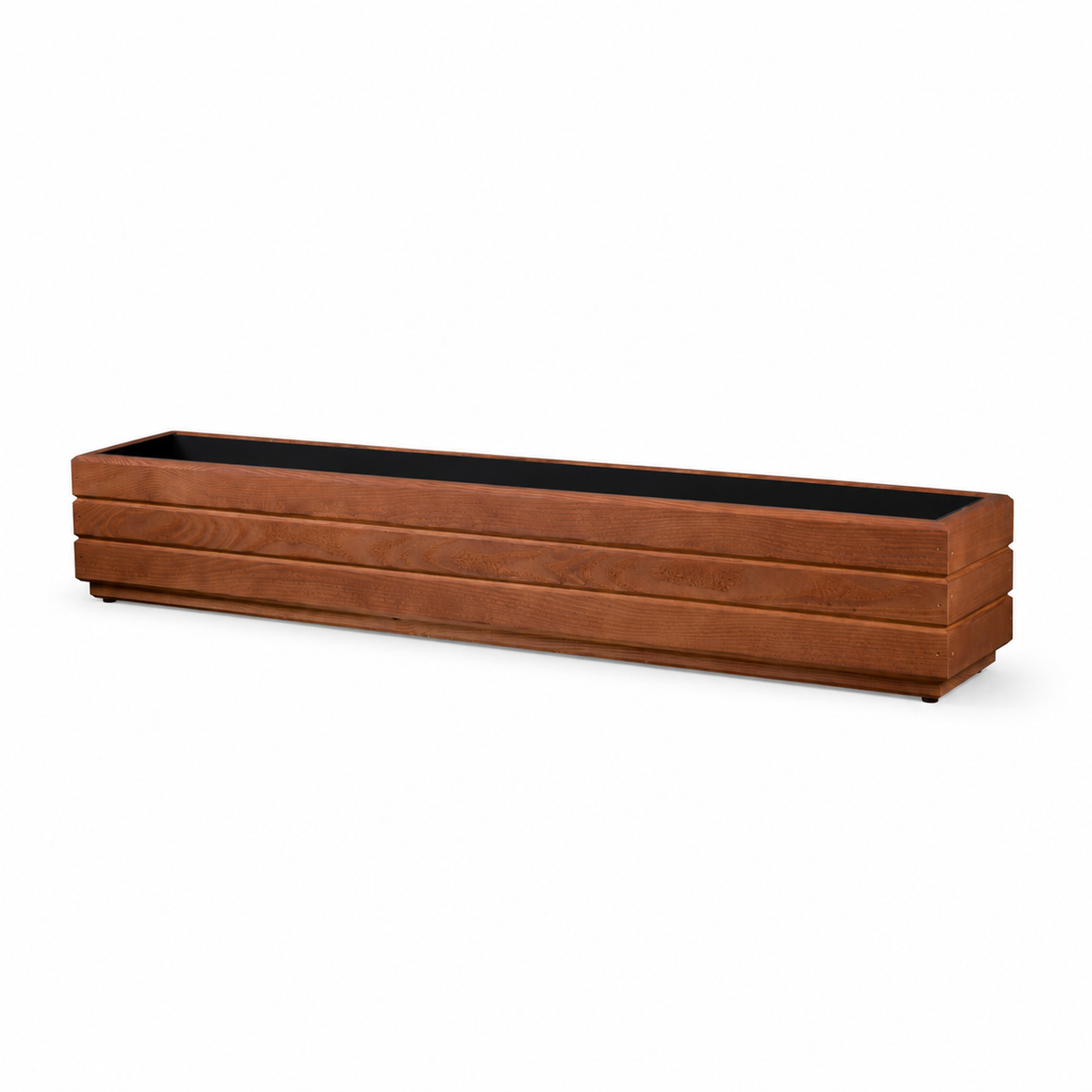 Lege houten balkonplantenbak 110 cm in walnoot op witte achtergrond 