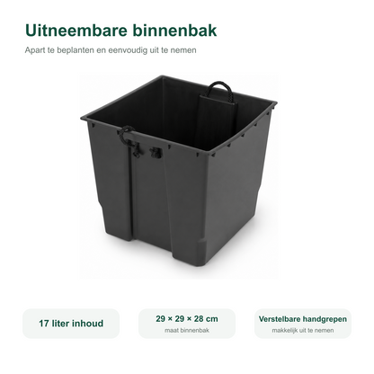 Uitneembare binnenbak voor houten plantenbak 33 cm in antraciet 