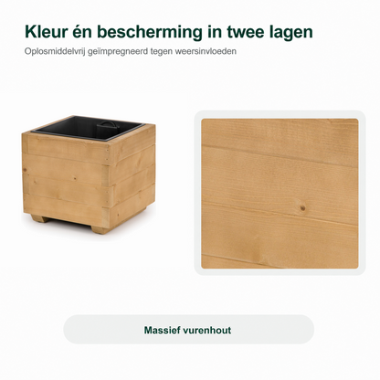 Detail van light oak plantenbak 33 cm: oplosmiddelvrij geïmpregneerd in twee lagen tegen weersinvloeden 