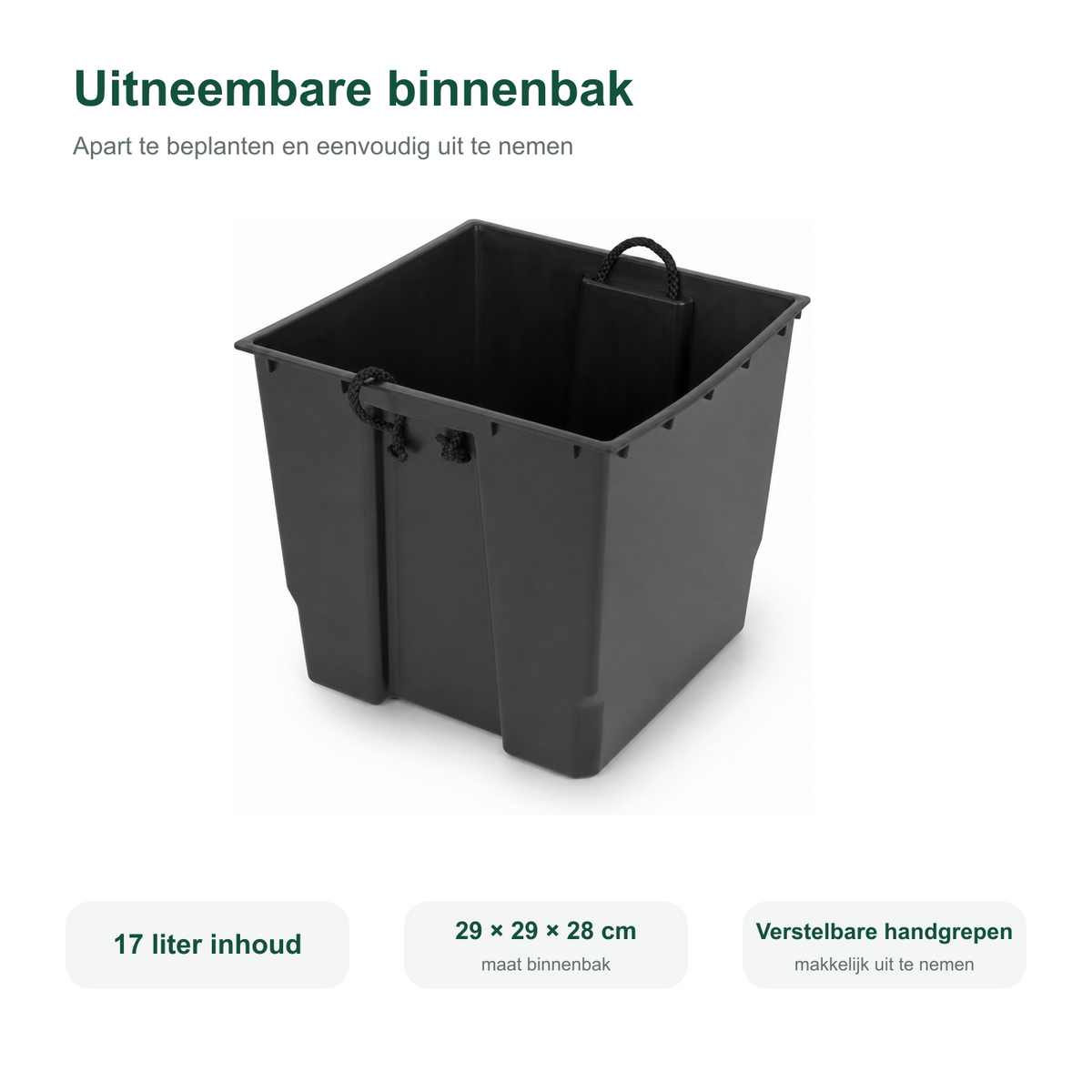 Uitneembare binnenbak voor houten plantenbak 33 cm in naturel 