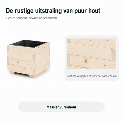 Afwerking van massief vurenhout van plantenbak 33 cm in naturel: licht hout dat naar wens kan vergrijzen of worden afgewerkt 