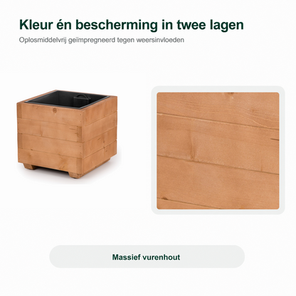 Detail van walnoot plantenbak 33 cm: oplosmiddelvrij geïmpregneerd in twee lagen tegen weersinvloeden 