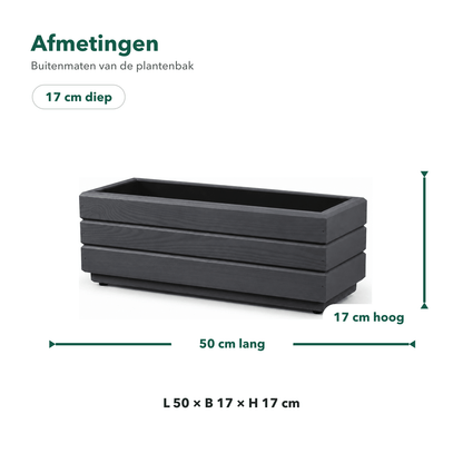 Afmetingen houten balkonplantenbak 50 × 17 × 17 cm antraciet 