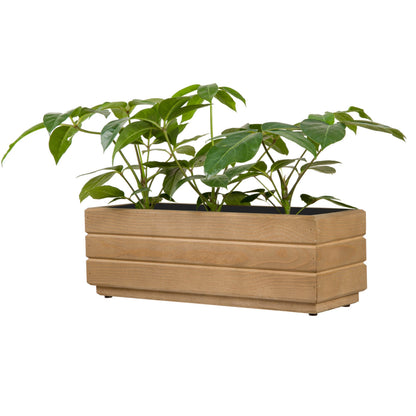 Houten balkonplantenbak 50 cm light oak met rustige groene beplanting op witte achtergrond 