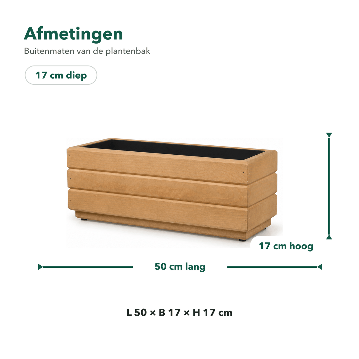 Afmetingen houten balkonplantenbak 50 × 17 × 17 cm light oak 