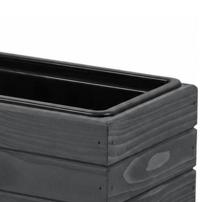 Detail houtnerf, hoekafwerking en binnenbak van houten balkonplantenbak 61,5 cm antraciet 