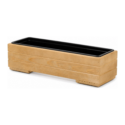 Lege houten balkonplantenbak 61,5 cm light oak met uitneembare binnenbak op witte achtergrond 