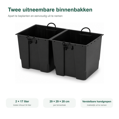 Twee uitneembare binnenbakken voor houten plantenbak 62 cm in antraciet 