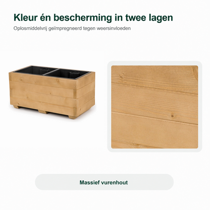 Detail van light oak plantenbak 62 cm: oplosmiddelvrij geïmpregneerd in twee lagen tegen weersinvloeden 