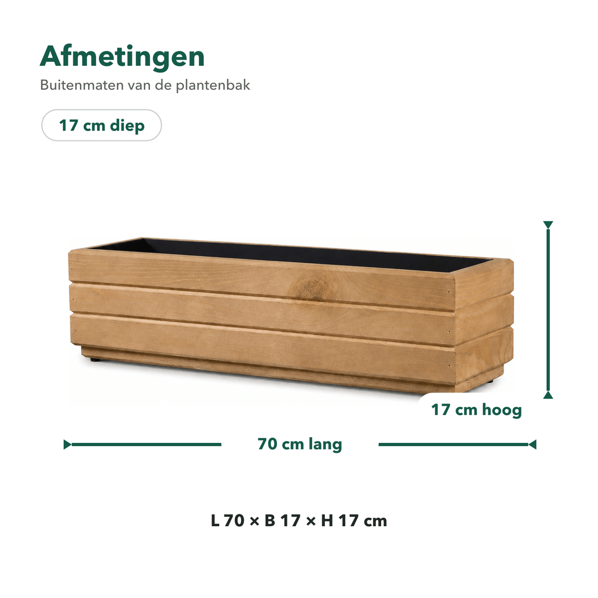 Afmetingen houten balkonplantenbak 70 × 17 × 17 cm light oak 