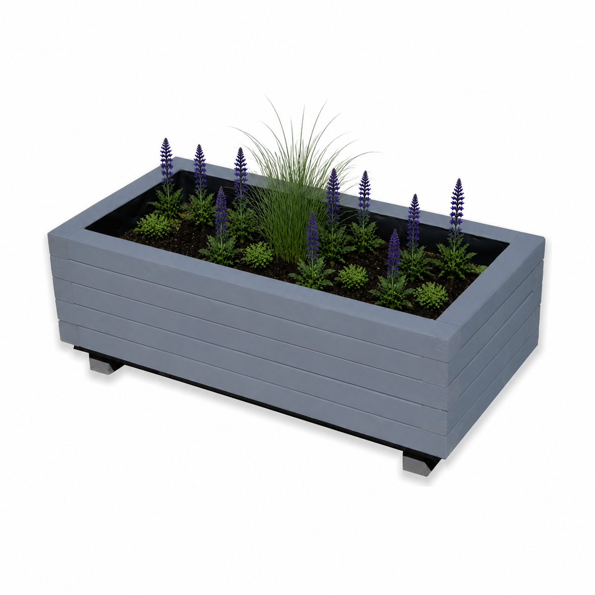 Houten plantenbak 80 cm in antraciet met rustige beplanting op witte achtergrond 