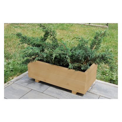Houten plantenbak 80 cm in light oak in een echte tuin 