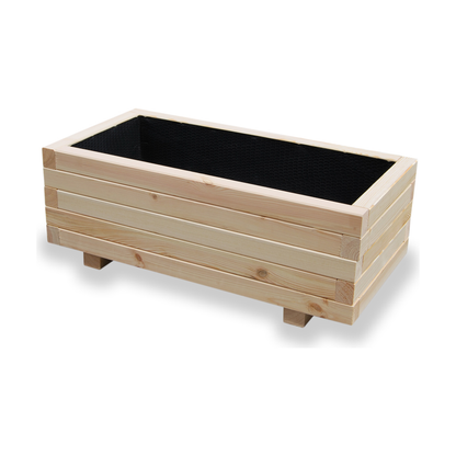 Houten plantenbak 80 bij 40 bij 30 cm in naturel hout op witte achtergrond 