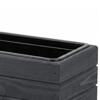 Detail houtnerf, hoekafwerking en binnenbak van houten balkonplantenbak 82 cm antraciet 