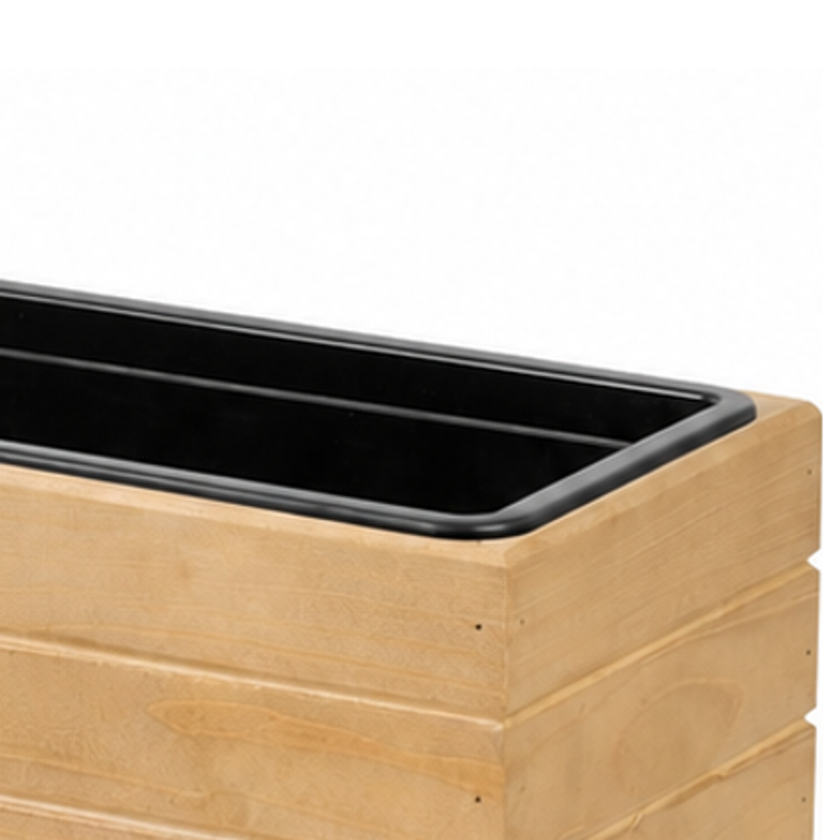 Detail houtnerf, hoekafwerking en binnenbak van houten balkonplantenbak 82 cm light oak 