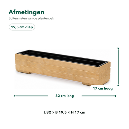 Afmetingen houten balkonplantenbak 82 × 19,5 × 17 cm light oak met binnenbak 