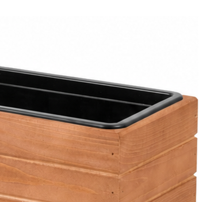 Detail houtnerf, hoekafwerking en binnenbak van houten balkonplantenbak 82 cm walnoot 