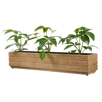 Houten balkonplantenbak 90 cm light oak met rustige groene beplanting op witte achtergrond 