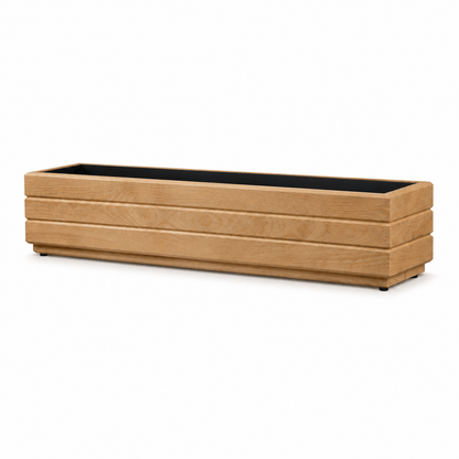 Lege houten balkonplantenbak 90 cm in light oak op witte achtergrond 