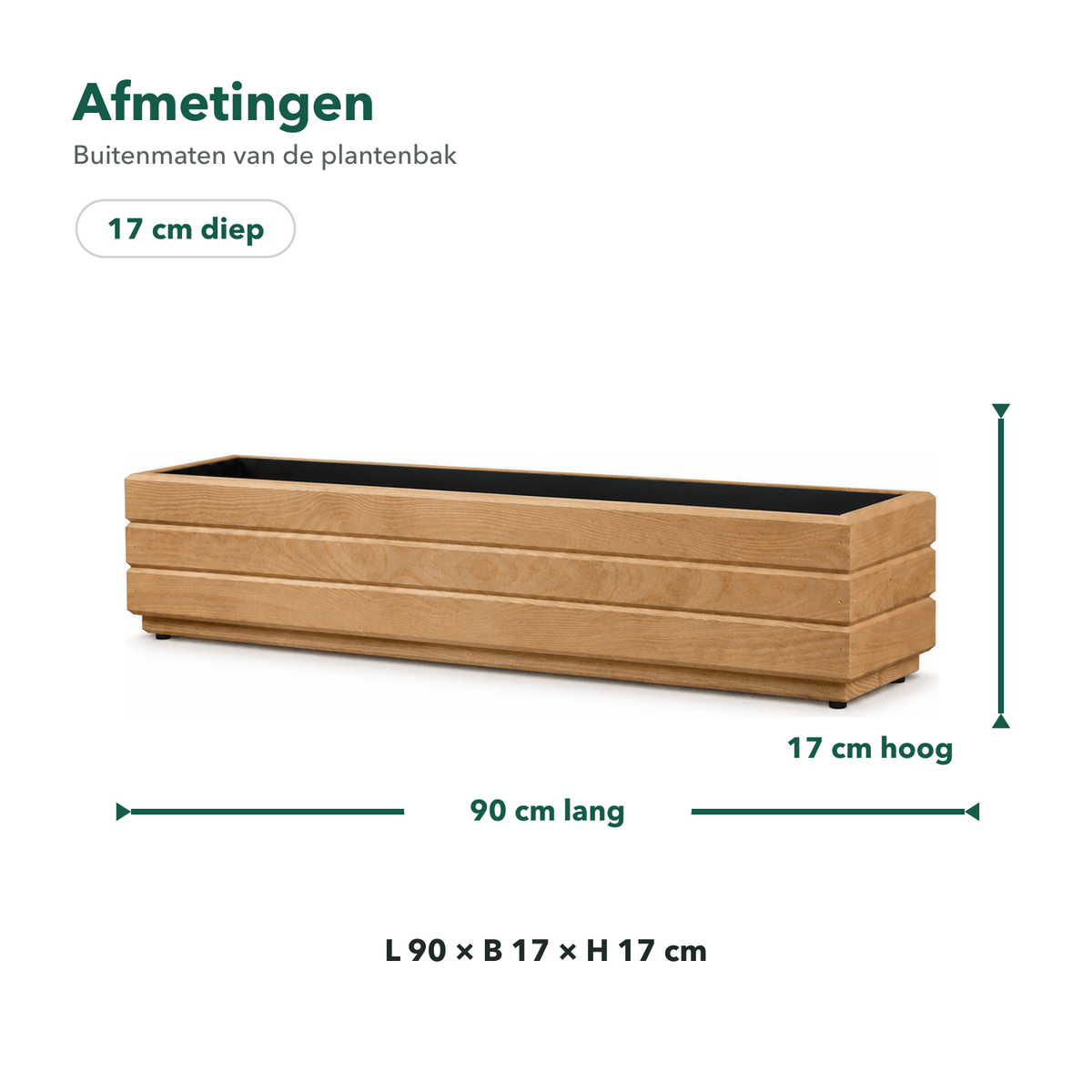 Afmetingen houten balkonplantenbak 90 × 17 × 17 cm light oak 