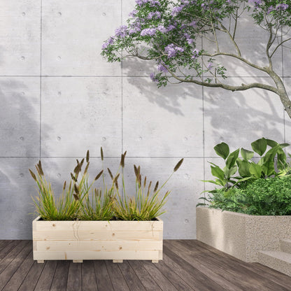 Houten plantenbak 91 cm in naturel met echte beplanting in een tuinsituatie 